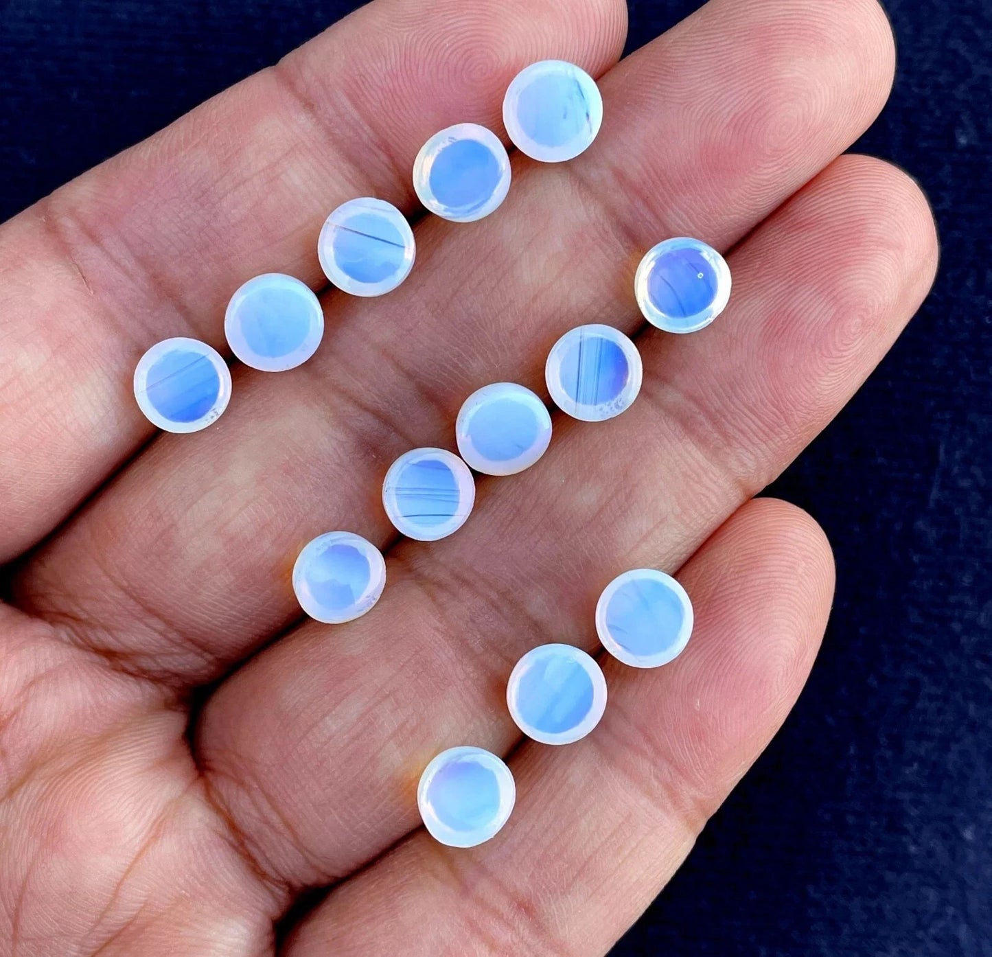 15 Pcs Natural Rainbow Moonstone 7x7 mm Round Blue Shines Cabochon Gemstones Lot