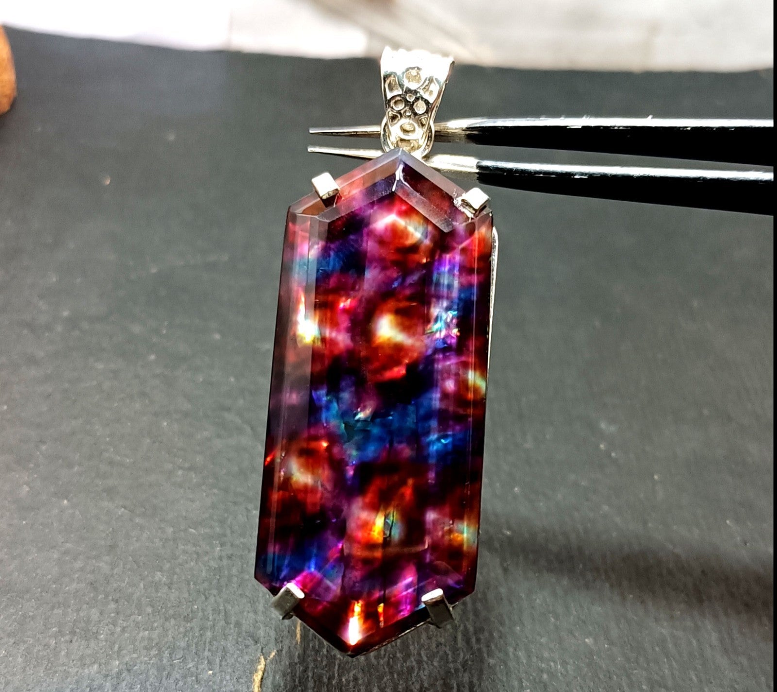 Certified 75.80 Ct Natural Ammolite 925 Solid Silver Rainbow Pendant Gemstone