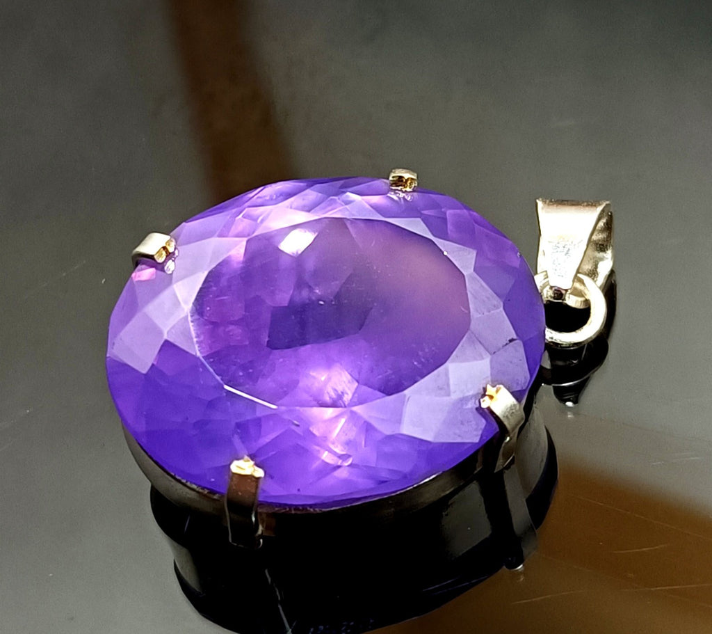 94.75 Ct Natural Brazilian Oval Cut Purple Zircon Pendant 925 Silver Gemstone