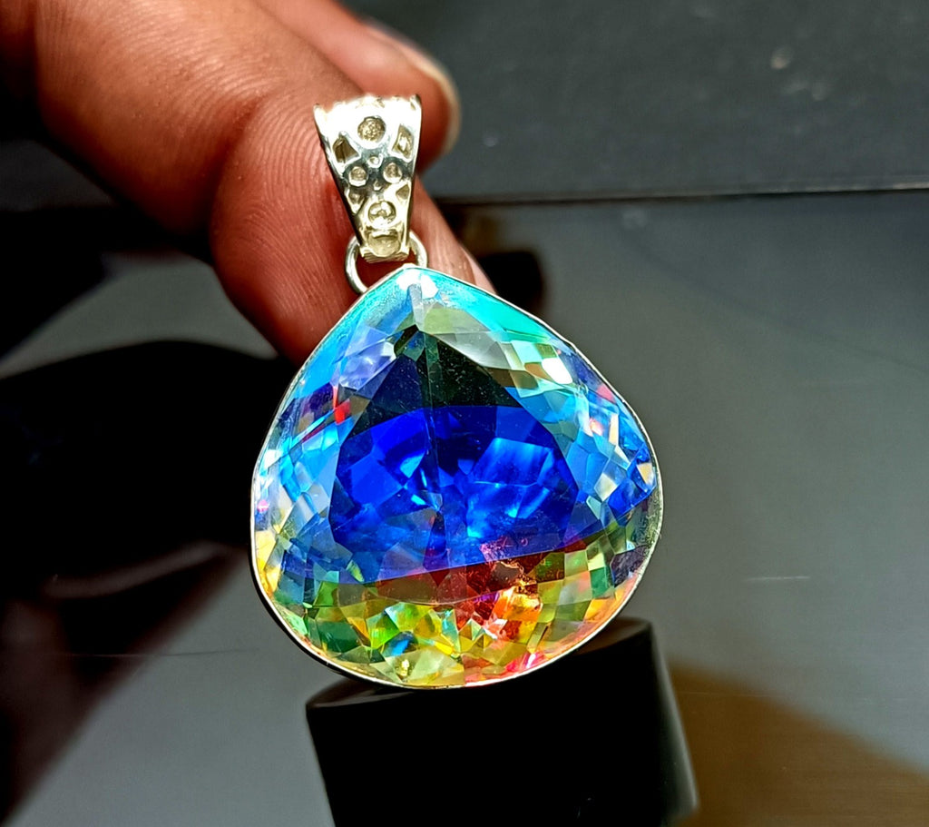 82.50 Ct GIE Certified Natural Mystic 925 Solid Silver Pendant Loose Gemstone