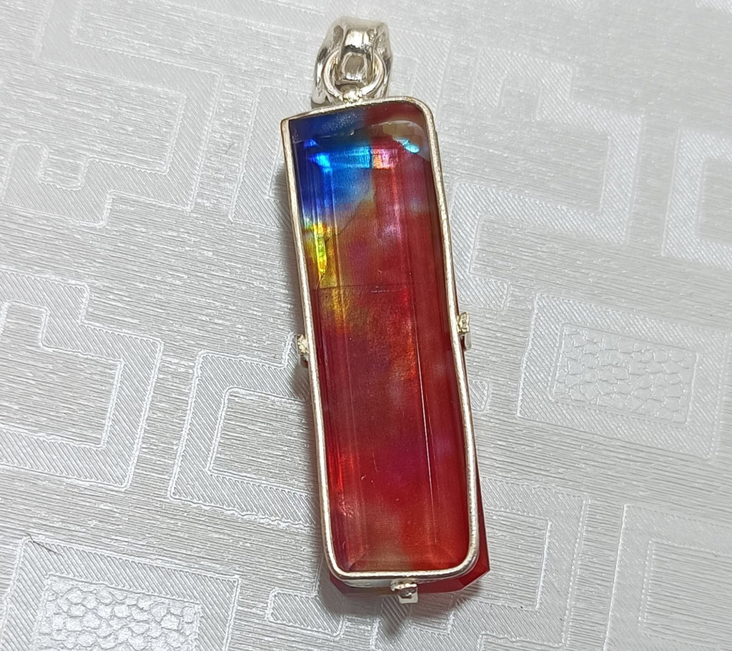 Certified 56.40Ct Natural Ammolite 925 Silver Emerald Cut Pendant Loose Gemstone