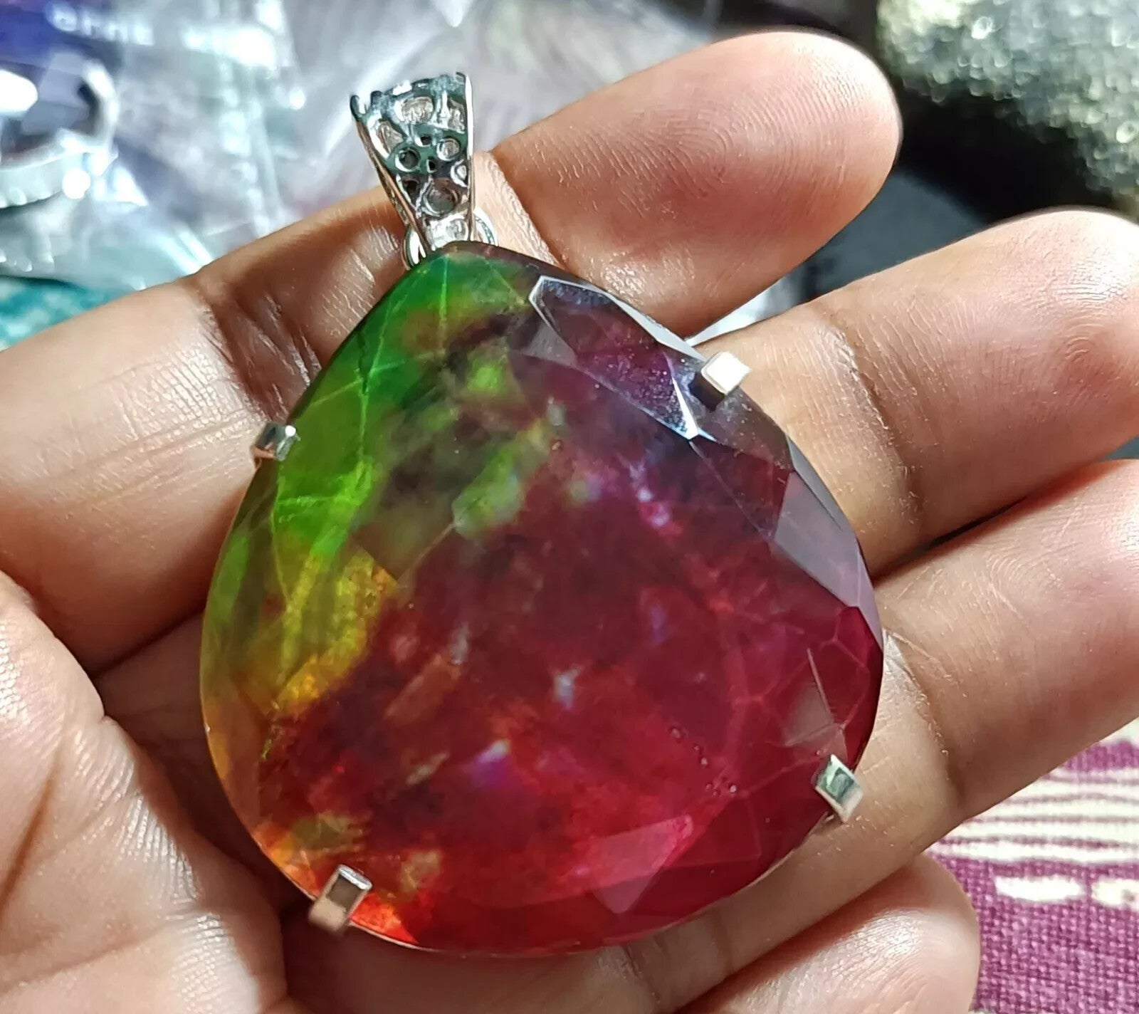 Certified 107.50 Ct Natural Ammolite 925 Solid Silver Pendant Loose Gemstone