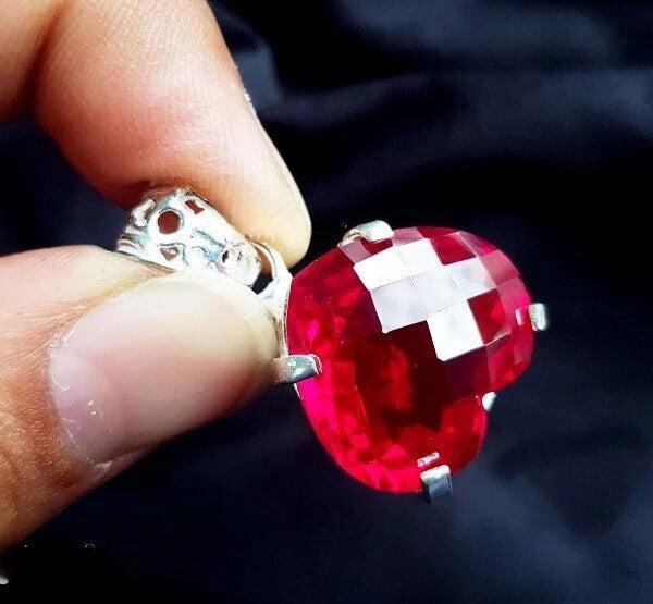 Sterling Silver Plated Heart Cut Natural Ruby Locket 20.95 Ct Certified Pendant