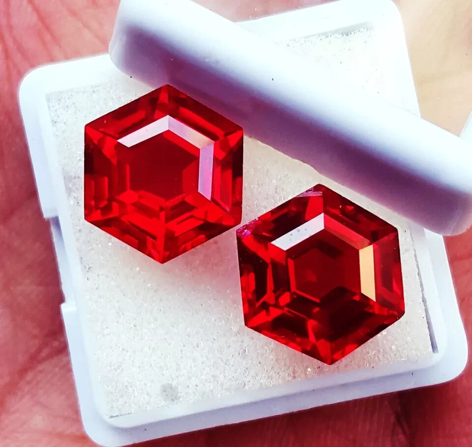 11 mm 18 Ct Natural Red Ruby CERTIFIED Loose Gemstone Hexagon Cut Pair H02