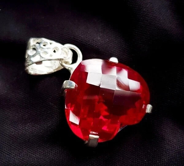 Sterling Silver Plated Heart Cut Natural Ruby Locket 20.95 Ct Certified Pendant