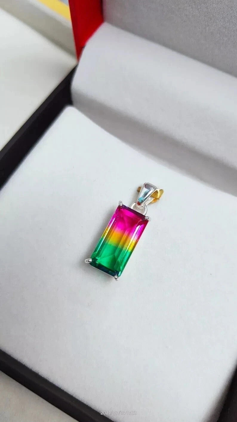 Watermelon Tourmaline Bi-Color Emerald Pendant, 50 ct Beautiful Necklace