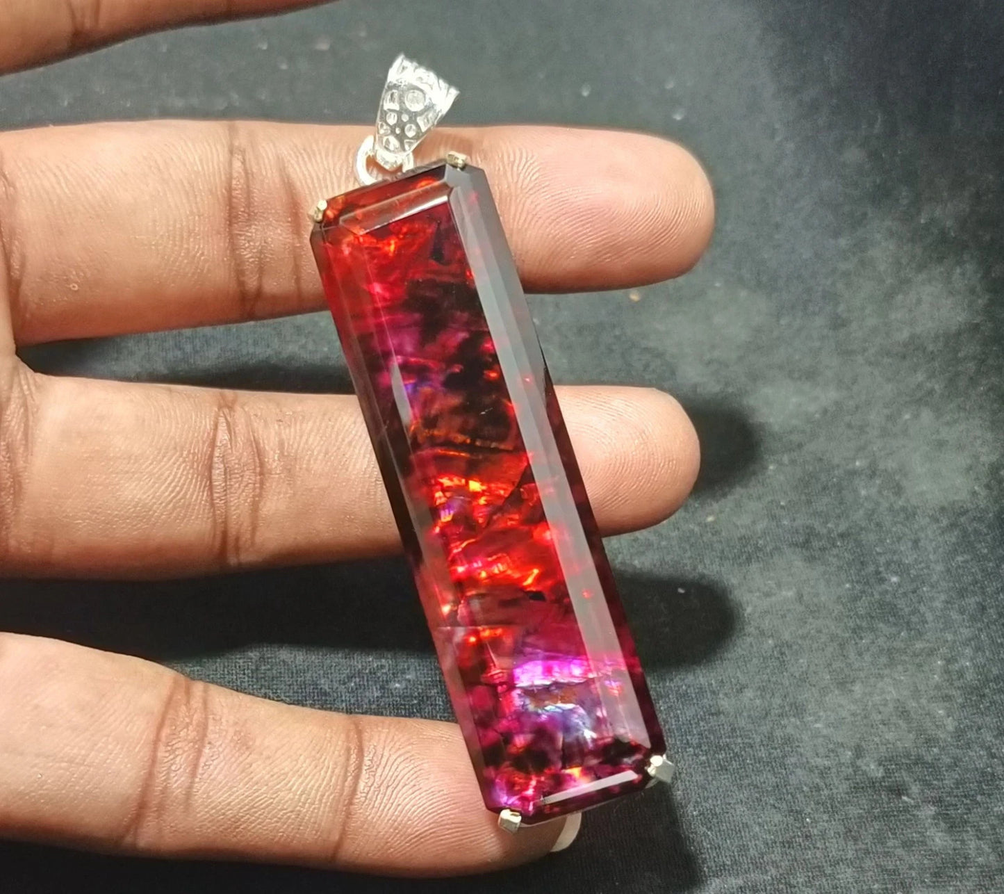 112.95 Ct Natural Ammolite Opal Doublet Pendant Multi-Color Rare Loose GEMSTONE