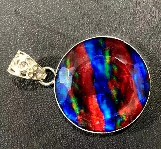 50 Ct+ Natural Lovely Ammolite Multi Colour 925 Solid Silver Pendant Gemstone