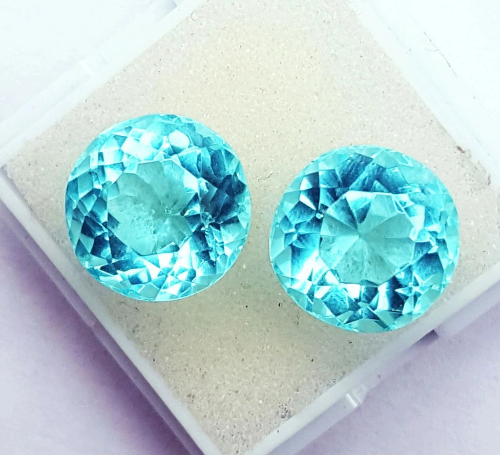 Brazilian Natural 8 Ct Blue Aquamarine Round Loose Gemstone Certified Lot/ 2 Pcs