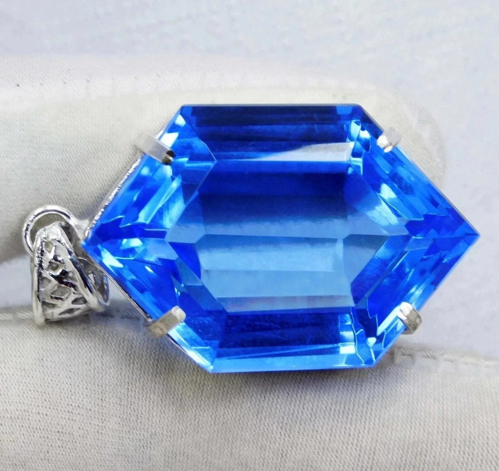 50 Ct+ Natural Blue Fancy Topaz 925 Solid Sterling Silver Pendant