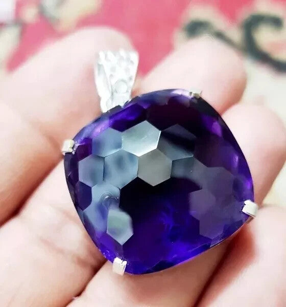 40 Ct Natural Purple Amethyst 925 Sterling Silver Solitaire Pendant Gemstone