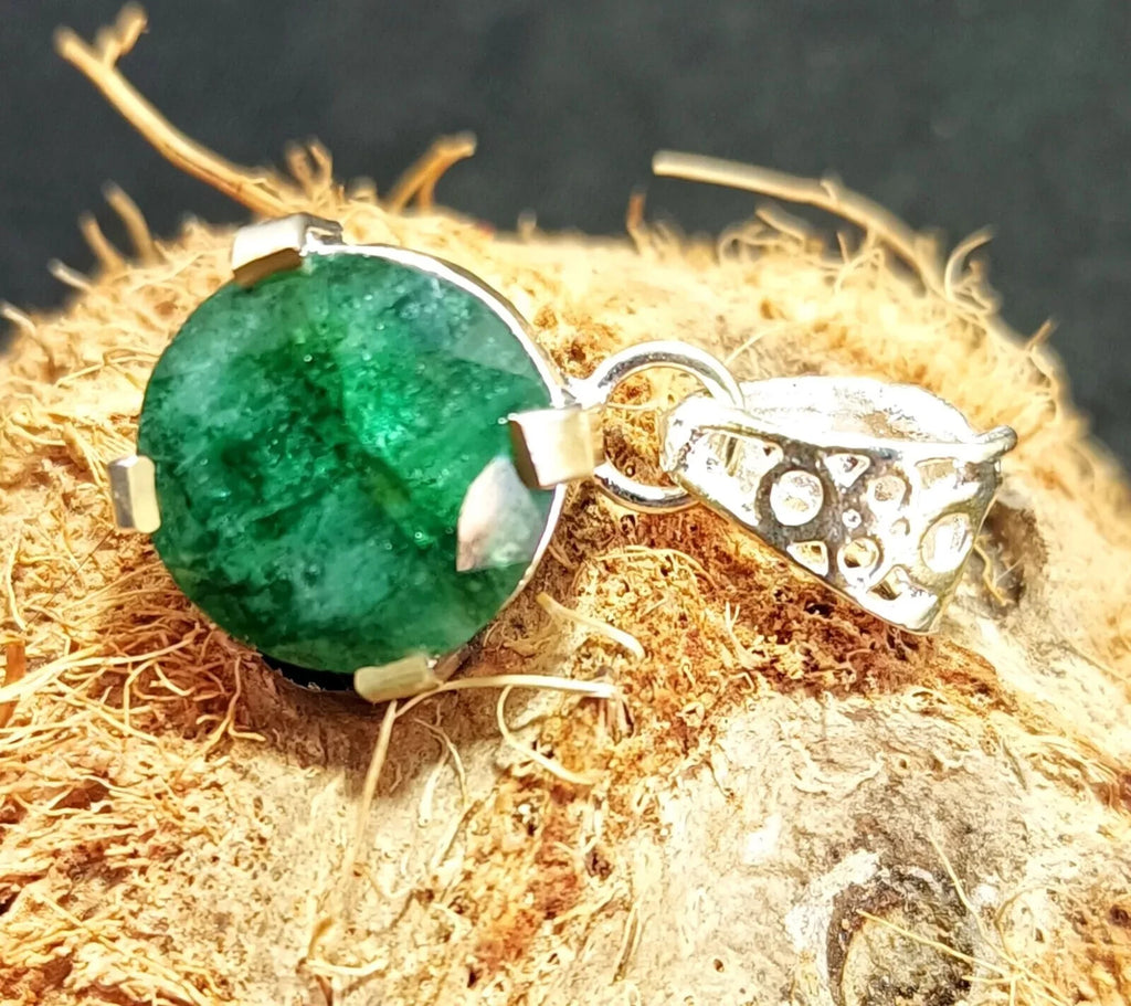 Certified 21.05 Ct Natural Emerald 925 Solid Silver Round  Cut Pendant Gemstone