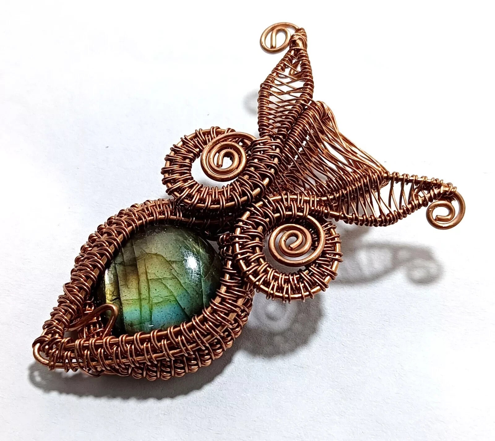 Labradorite Round Wire Wrapped Pendant Handcrafted Copper Gift Of Her 87 Ct