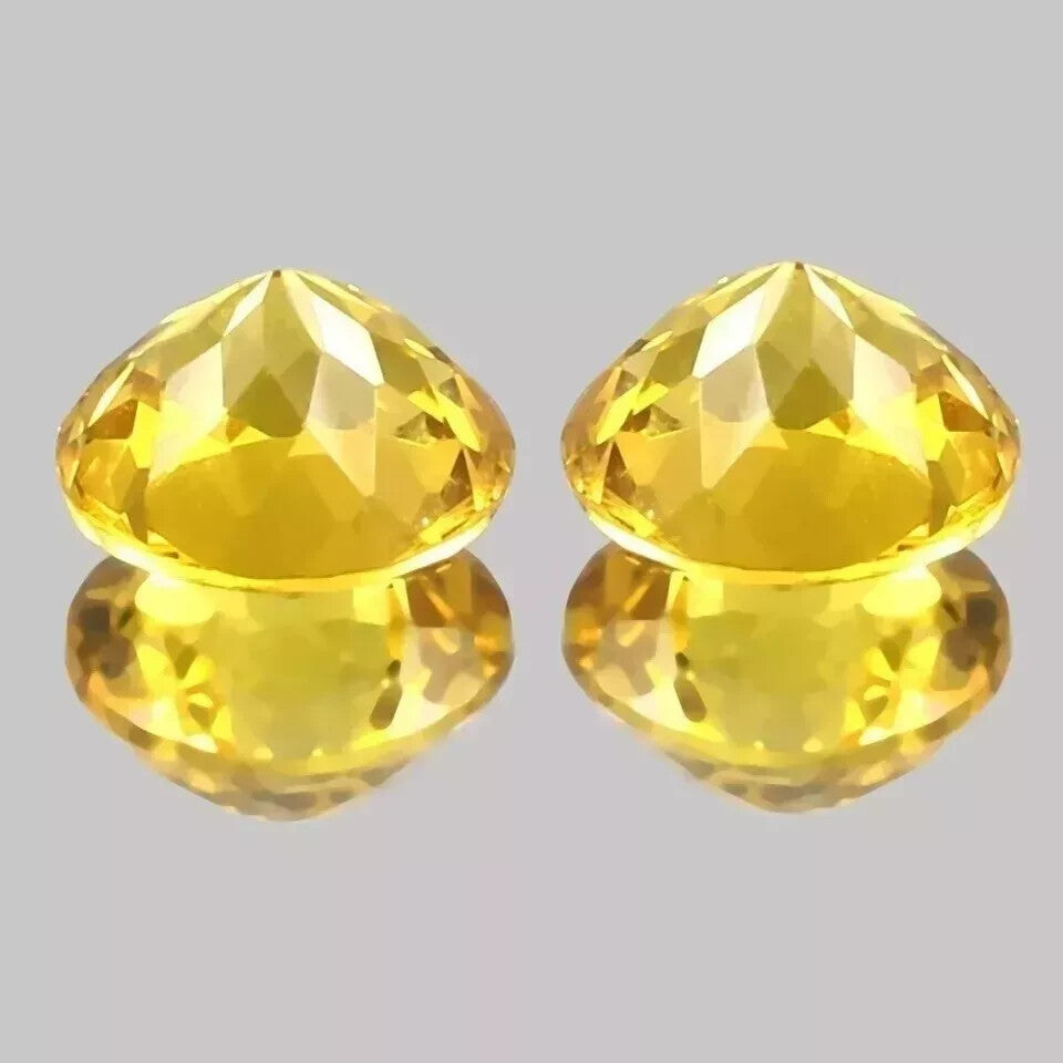 AAA Natural Ceylon Yellow Sapphire Round Loose Gemstone Cut Matched Pair 12x12MM