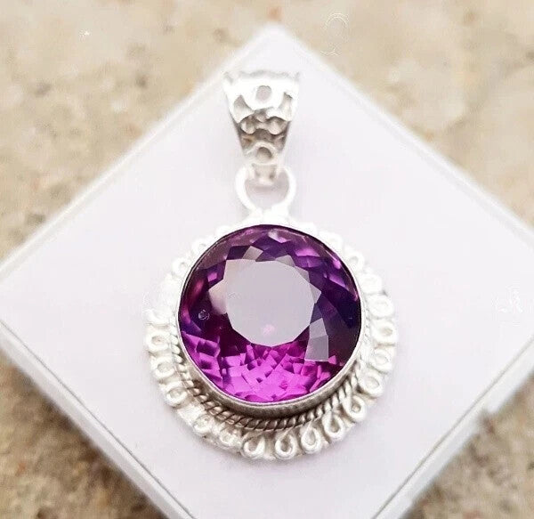 22 Ct Natural Color Change Alexandrite Round Fancy Solid Silver Pendant Gemstone