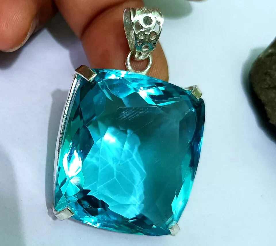 124.10 Ct Certified Natural Blue Topaz 925 Solid Silver Pendant Loose Gemstone