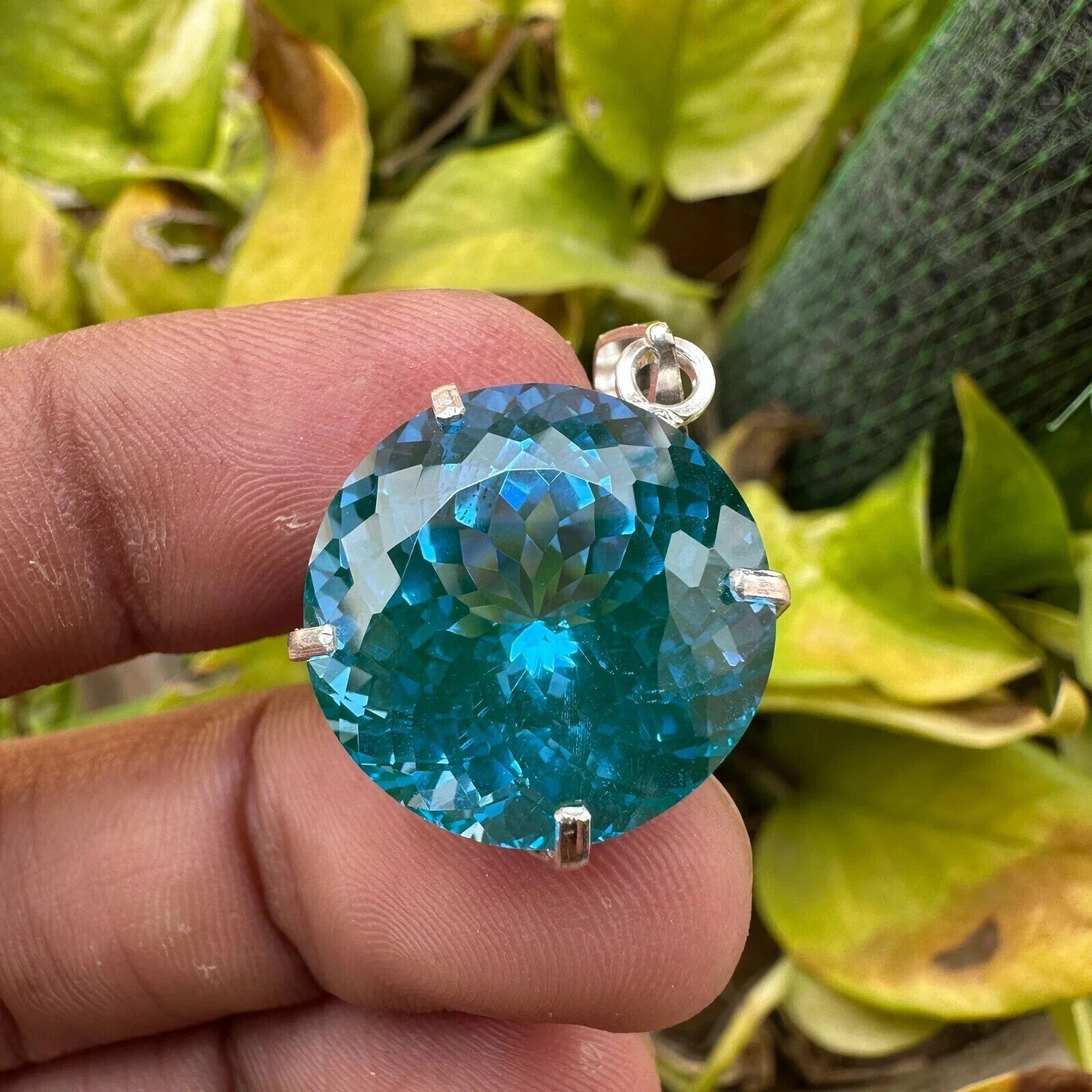 30 Ct Natural Blue Apatite Gemstone Pendant 925 Sterling Silver Jewellery