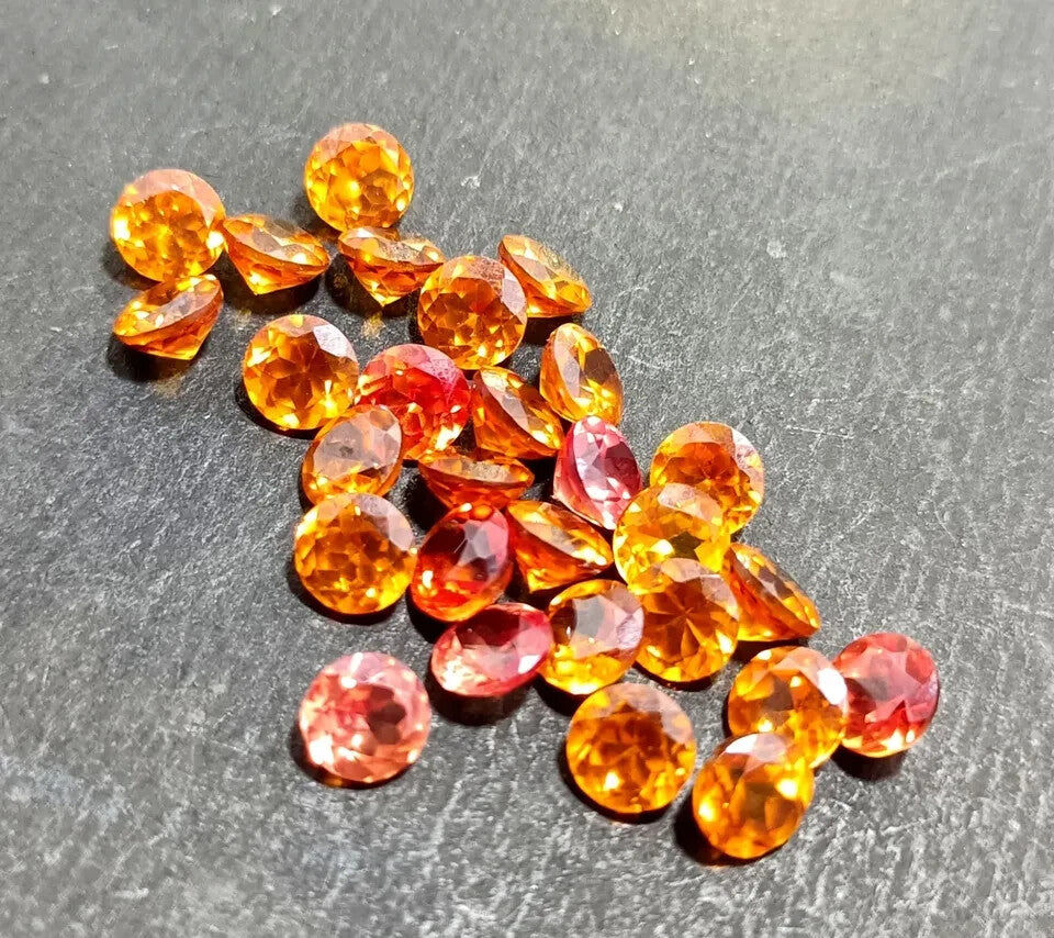 100 PC 5 MM Natural Orange Ceylon Sapphire Loose Gemstones Certified Round Lot