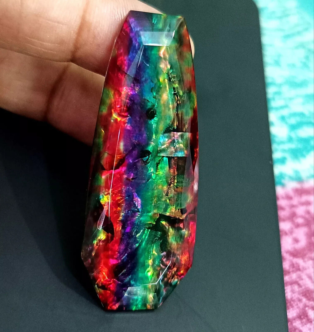 59.49 Ct Natural Ammolite Opal-Like Organic Fancy Doublet Loose Rare GEMSTONE