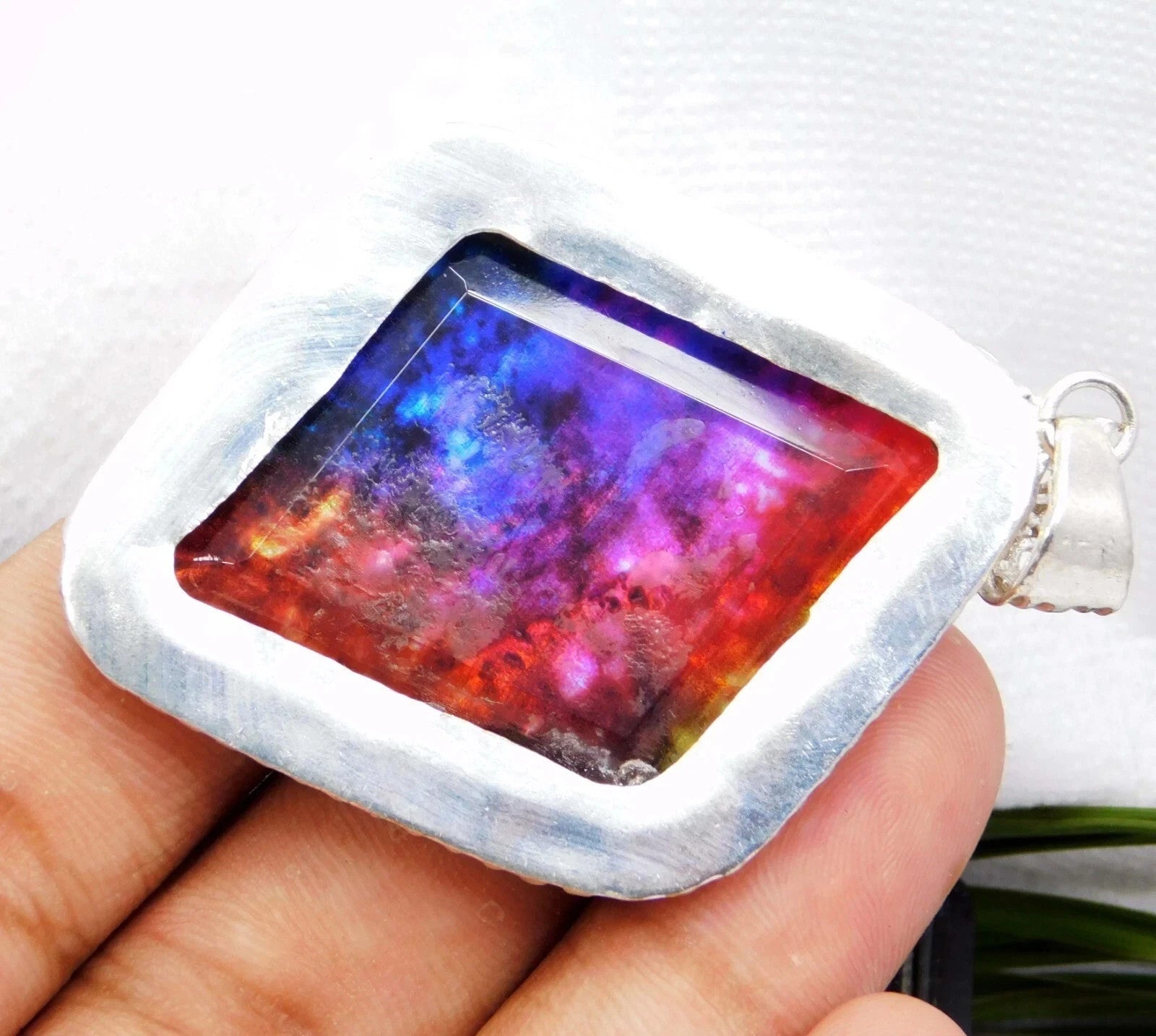 69 Ct Natural Ammolite 925 Solid Silver Fancy Pendant CERTIFIED A+Gemstone