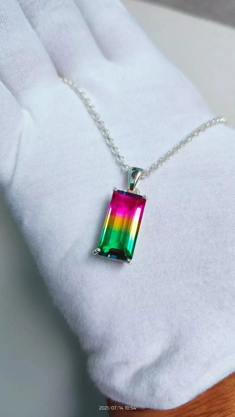 Watermelon Tourmaline Bi-Color Emerald Pendant, 50 ct Beautiful Necklace