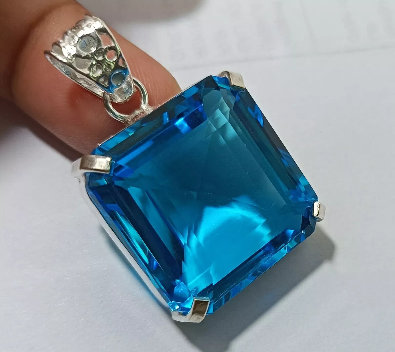 Certified Natural 69.80 Ct Brazilian Asscher Blue Topaz Pendant Loose Gemstone
