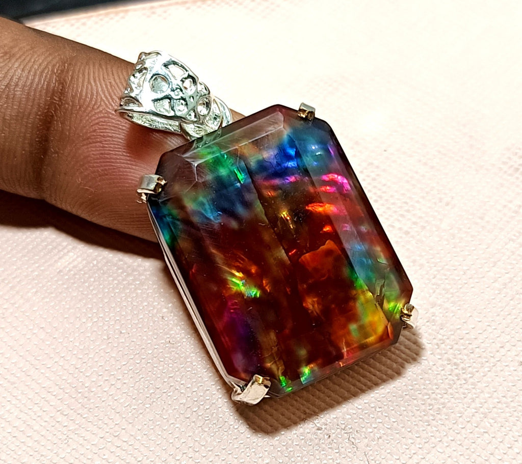 EGL Certified 54.70 Ct Natural Ammolite 925 Solid Silver Pendant Loose Gemstone