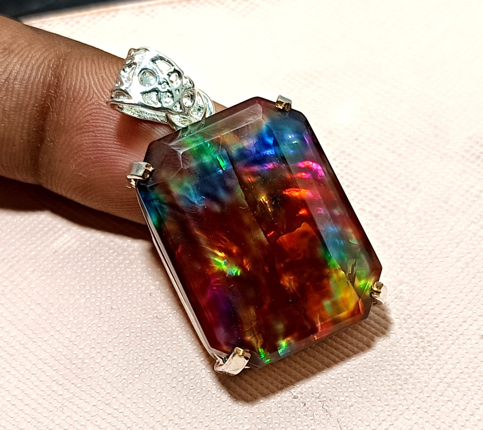 EGL Certified 54.70 Ct Natural Ammolite 925 Solid Silver Pendant Loose Gemstone