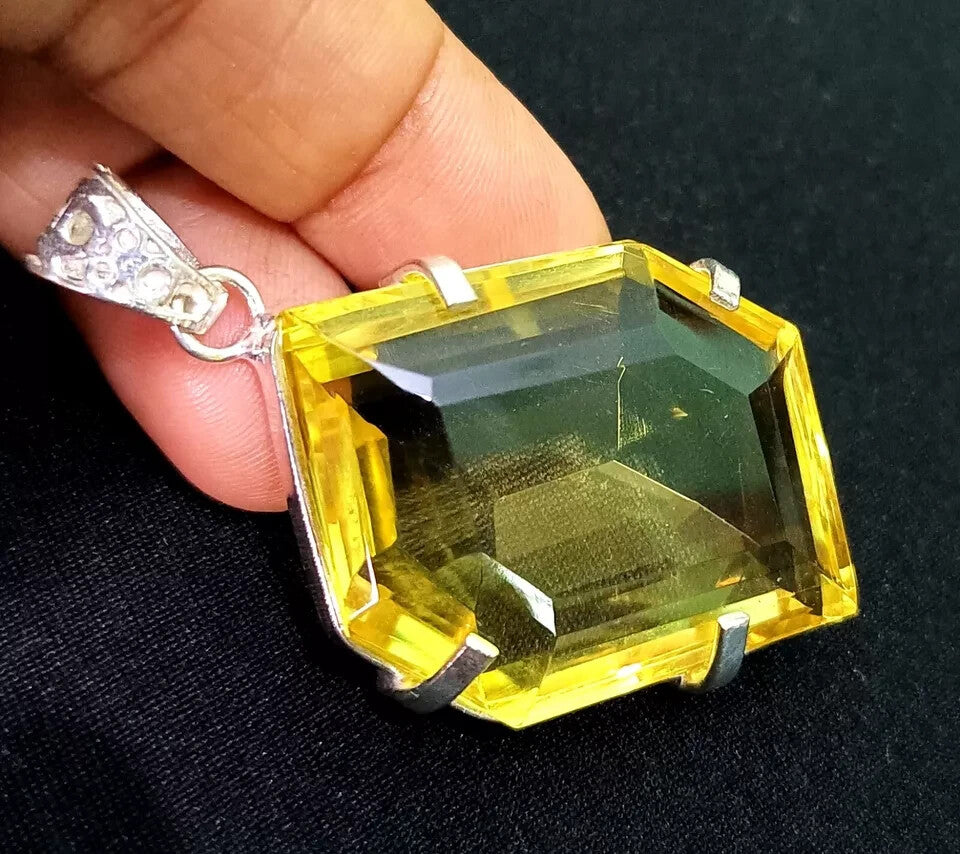 118.10 Ct Fancy Cut Yellow Natural Topaz 925 Solid Silver Pendant Loose Gemstone