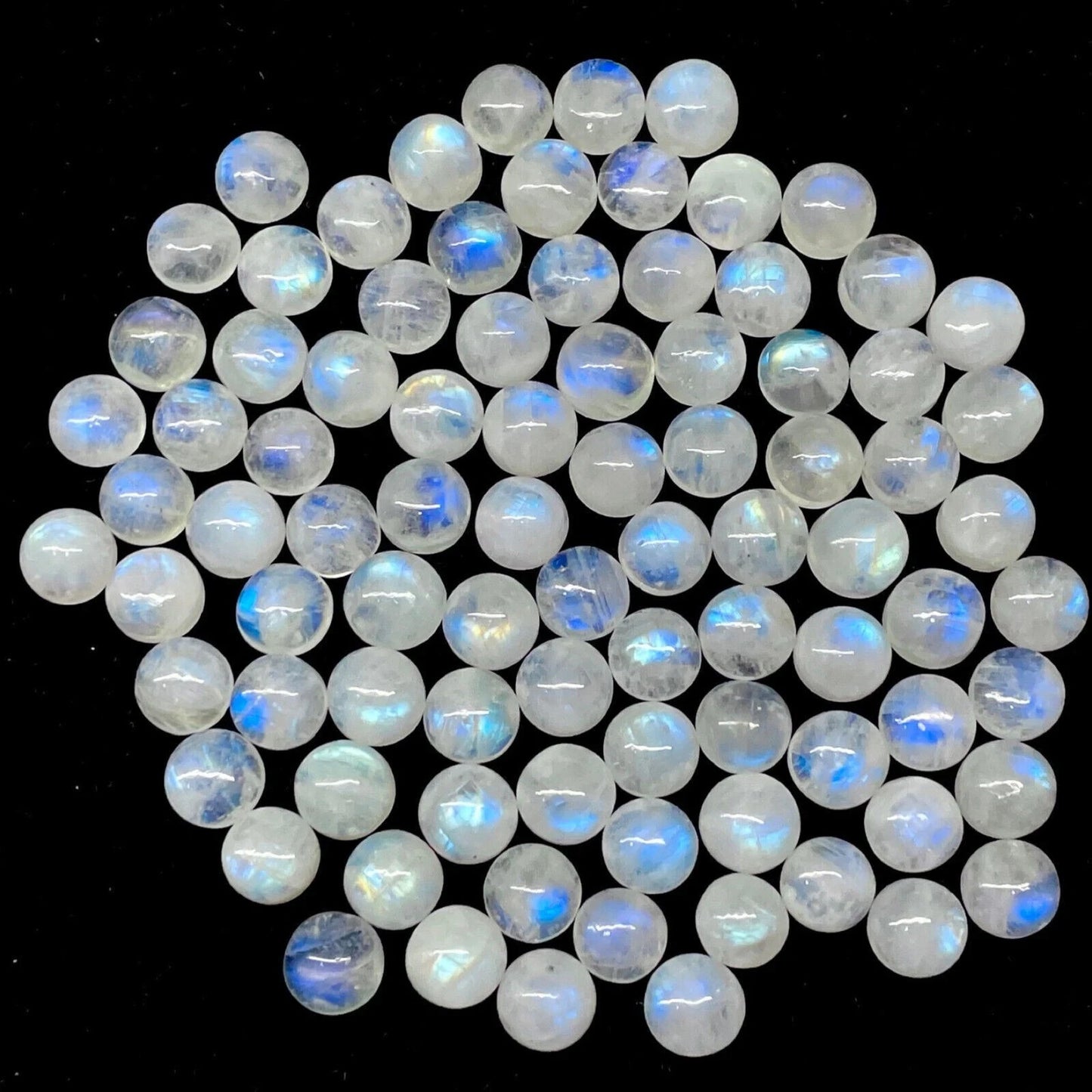 15 Pcs Natural Rainbow Moonstone 7x7 mm Round Blue Shines Cabochon Gemstones Lot