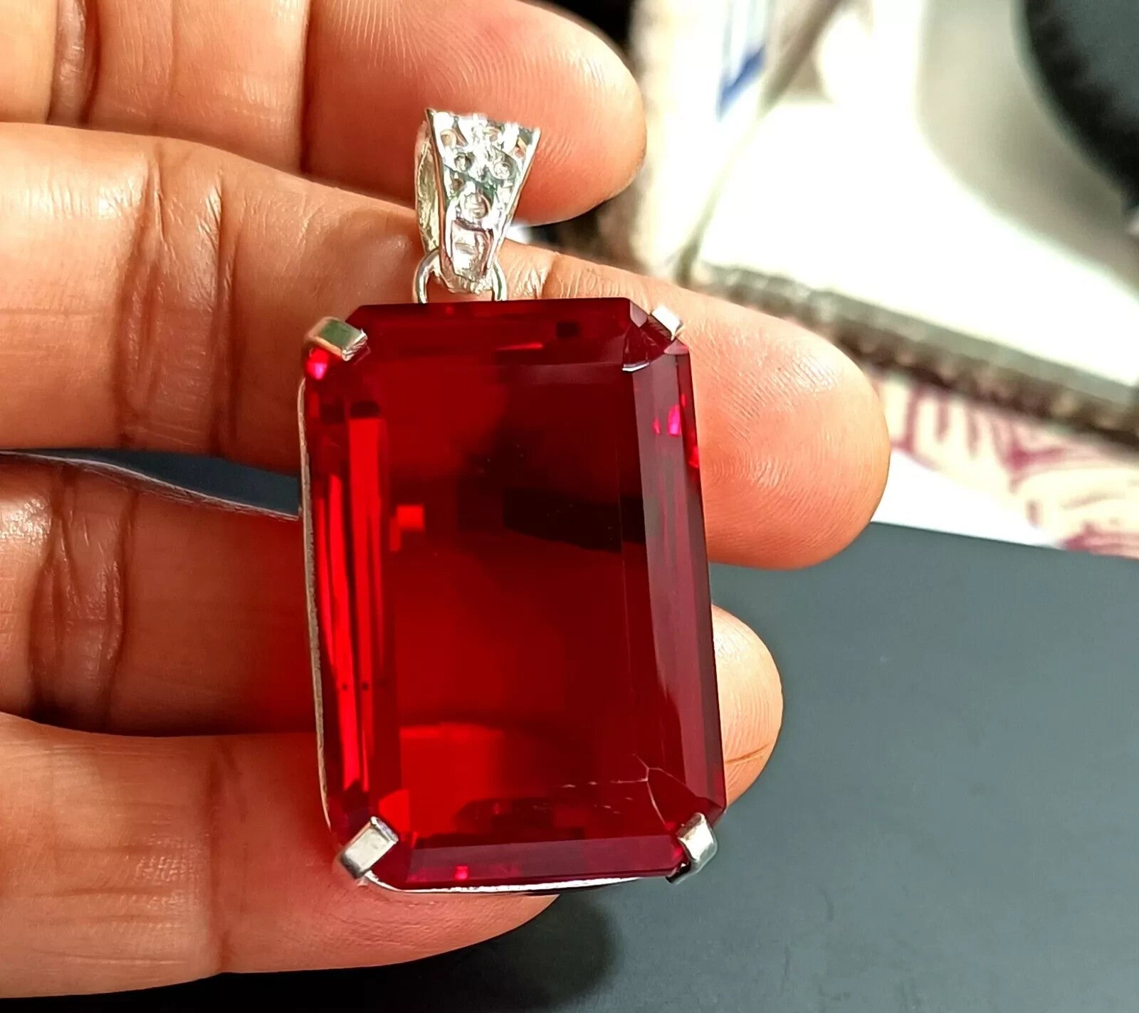 95.50Ct Certified Natural Topaz 925 Solid Silver Emerald Pendant Loose Gemstone