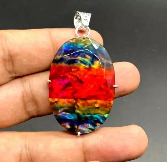 EGL Certified 75.20 Ct Natural Ammolite 925 Solid Silver Pendant Loose Gemstone