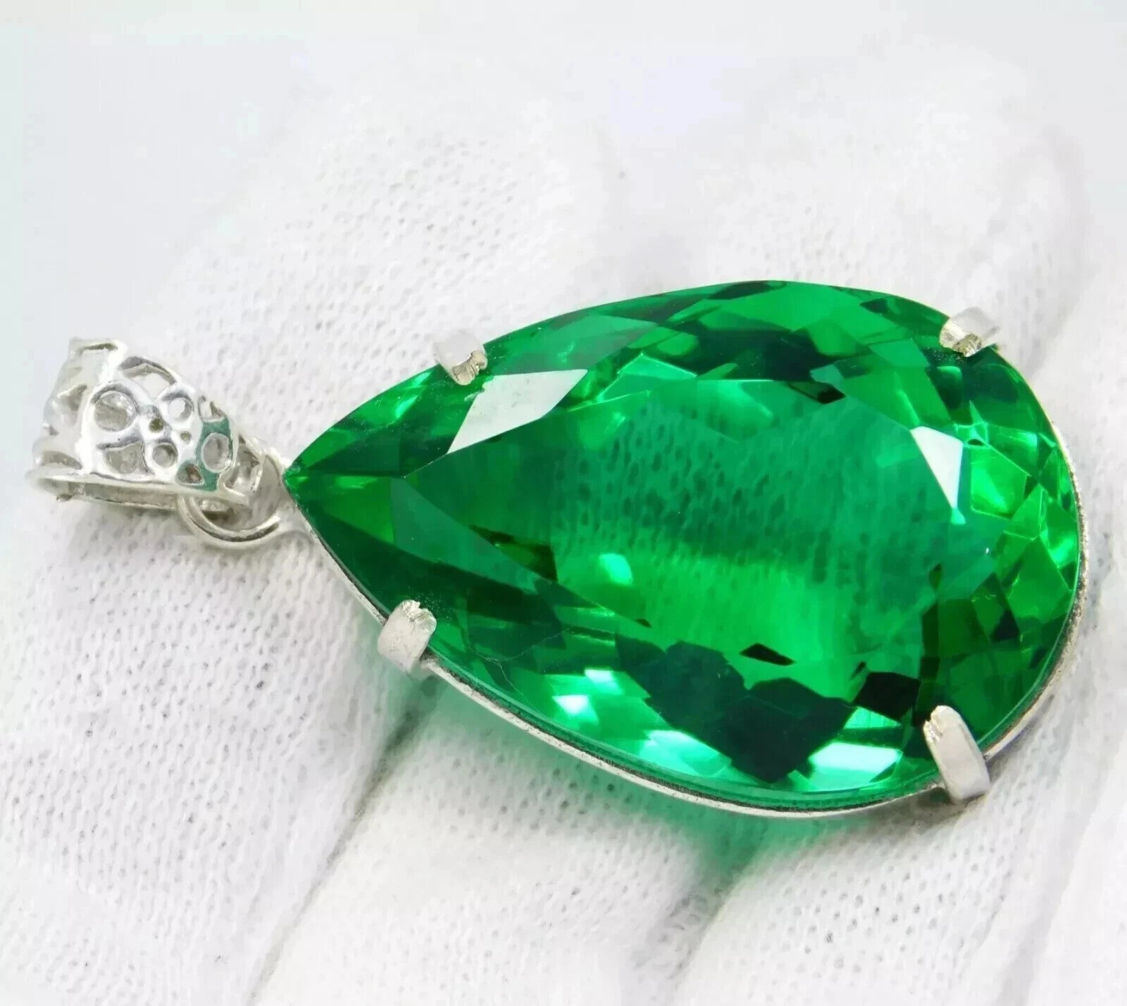 AA+ Natural Certified Green Topaz Pendant 95.92 Ct+ Nice Pear Cut Gemstone