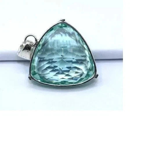 37.9Ct Trillion Aquamarine Natural Topaz 925 Solid Silver Pendant Loose Gemstone