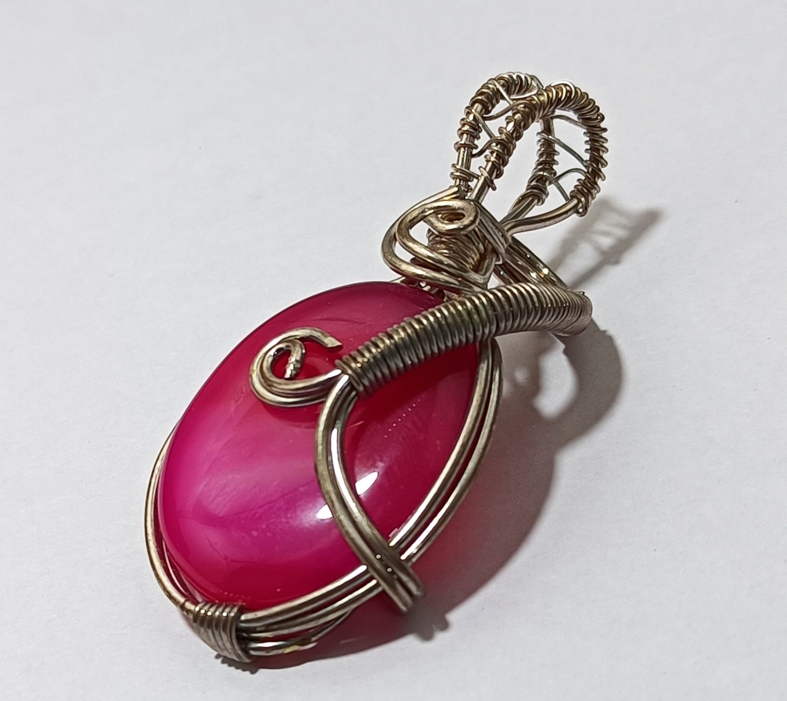 96.25 ct Pink strip Agate Brass silver polished wire Wrapped jewelry Pendant