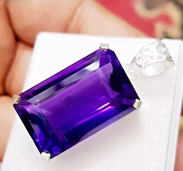 40 Ct Natural Purple Emerald Amethyst In Solid Silver Solitaire Pendant Gemstone