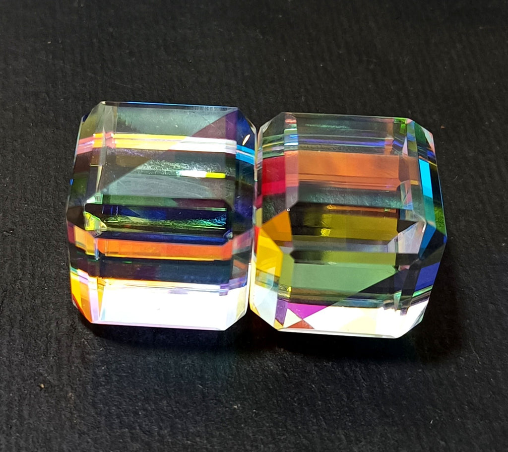 EGL Certified 243.05 Ct Natural Cube Cut Rainbow Color Mystic Loose Gems 2 pcs