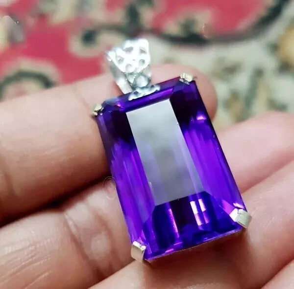 40 Ct Natural Purple Emerald Amethyst In Solid Silver Solitaire Pendant Gemstone