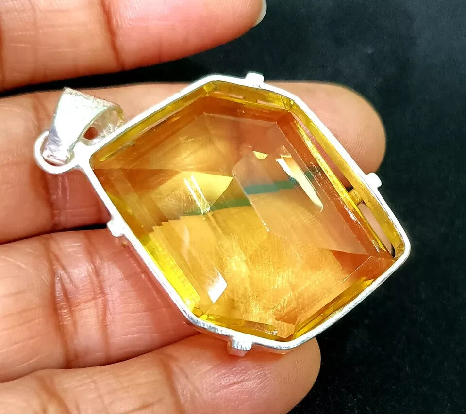 118.10 Ct Fancy Cut Yellow Natural Topaz 925 Solid Silver Pendant Loose Gemstone