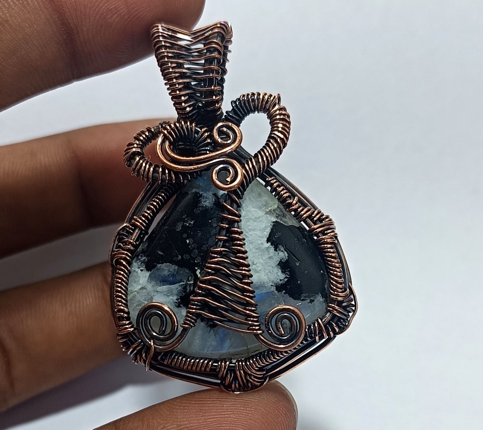 92.55 Ct GIE Certified Copper Zebra Wire Wrapped Handmade Pendant Gift For Mom