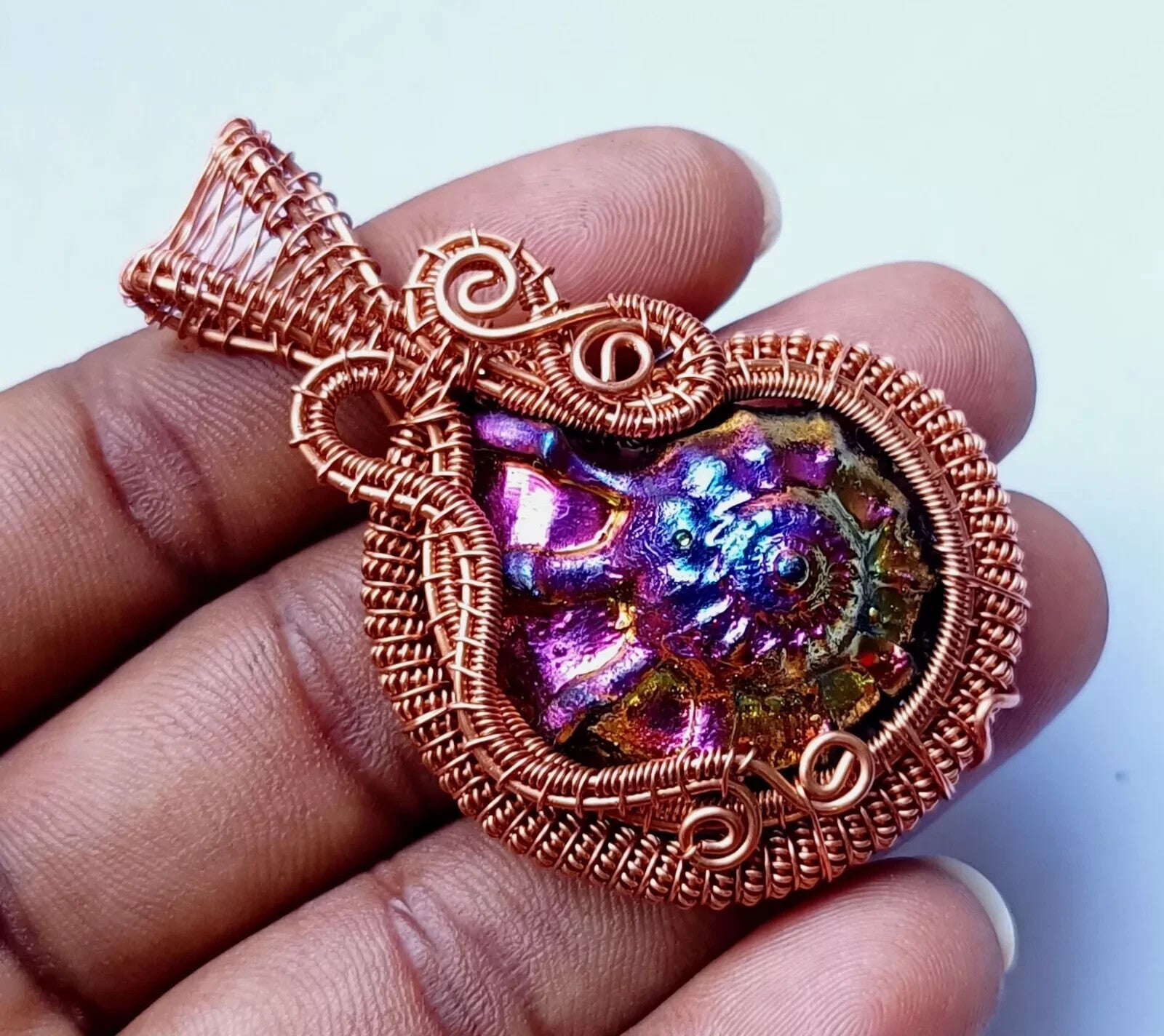 MultiFlash Labradorite Wire Wrapped Pendant Handcrafted Copper Ethnic Gift 2.41"