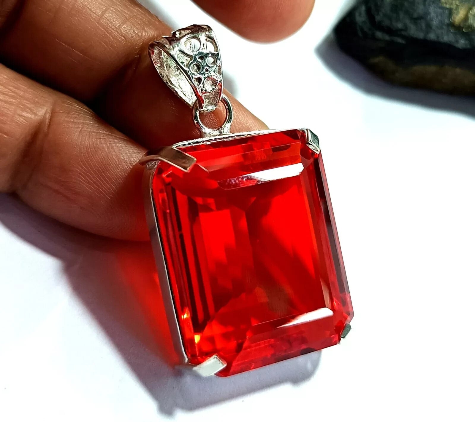 87.15 Ct Certified Natural Topaz 925 Solid Silver Emerald Pendant Loose Gemstone