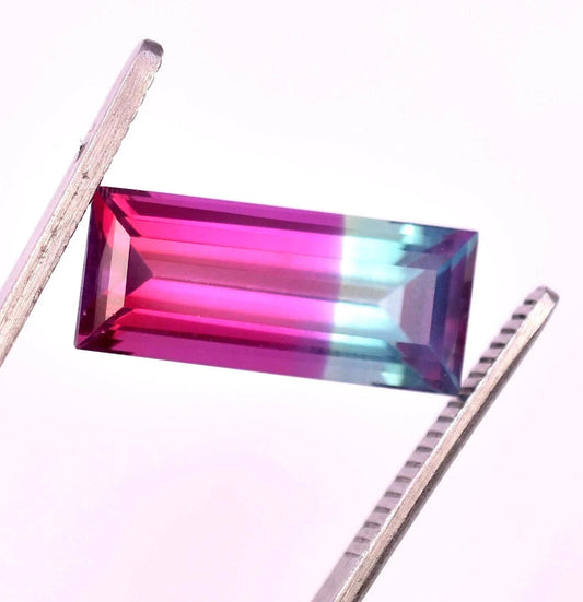 12.40 Ct Natural Bio- Color Tourmaline Emerald Cut Certified Loose Gemstone