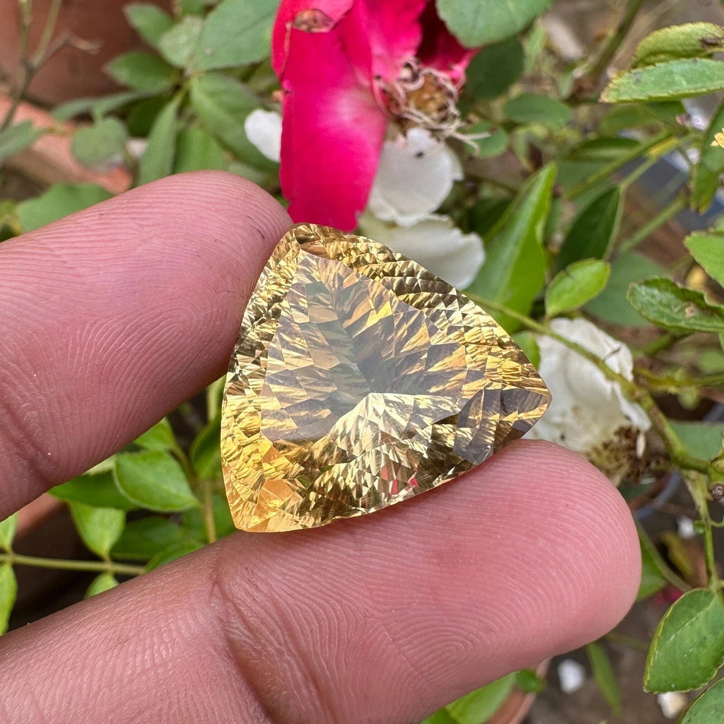 Certified Natural Rich Yellow Citrine 33.60 Ct Trillion Cut Loose Gemstone