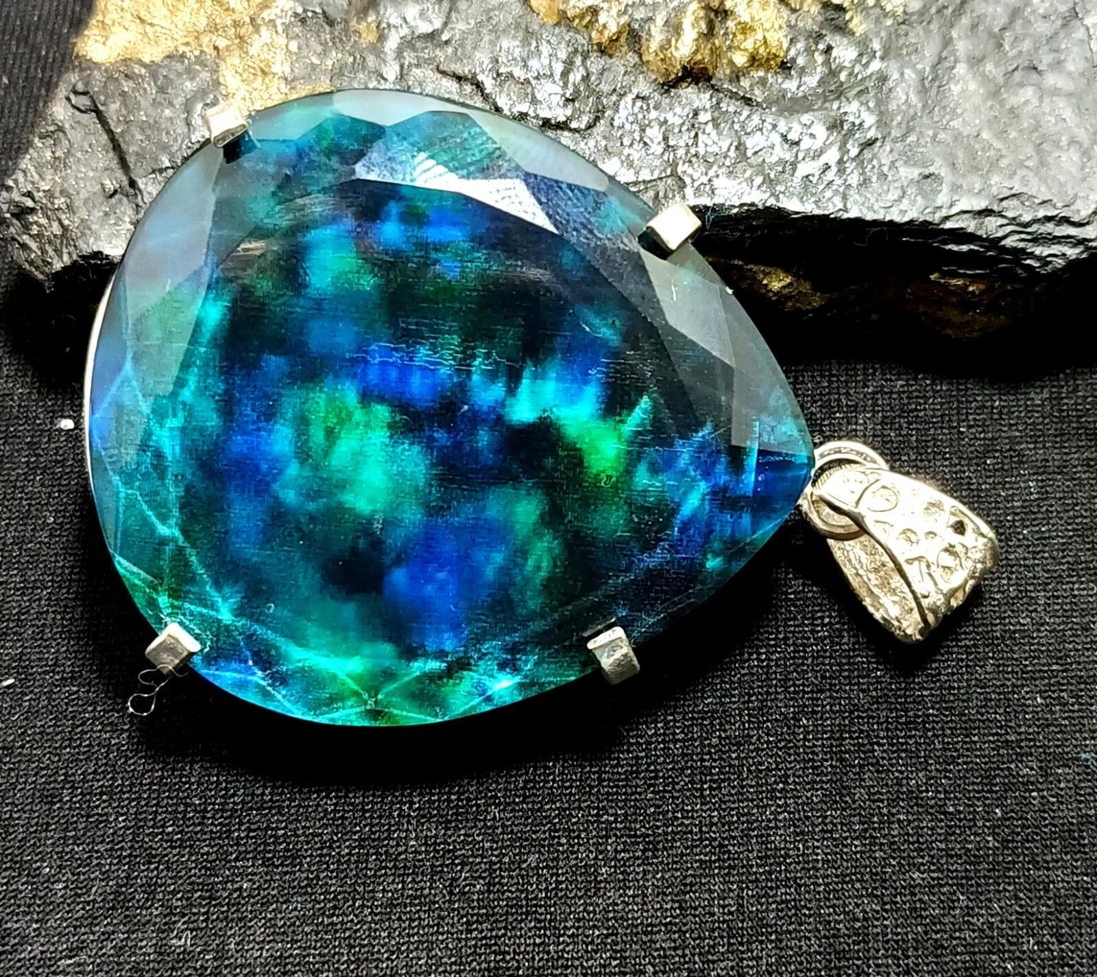 108.05 Ct Natural Ammolite 925 Solid Silver Rainbow PENDANT Certified Gemstone