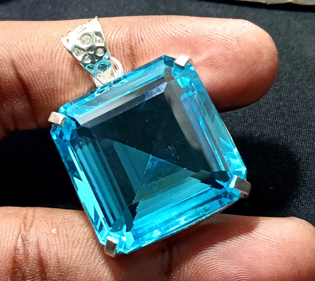 96.75 Ct Certified Natural Topaz 925 Solid Silver Asscher Pendant Loose Gemstone