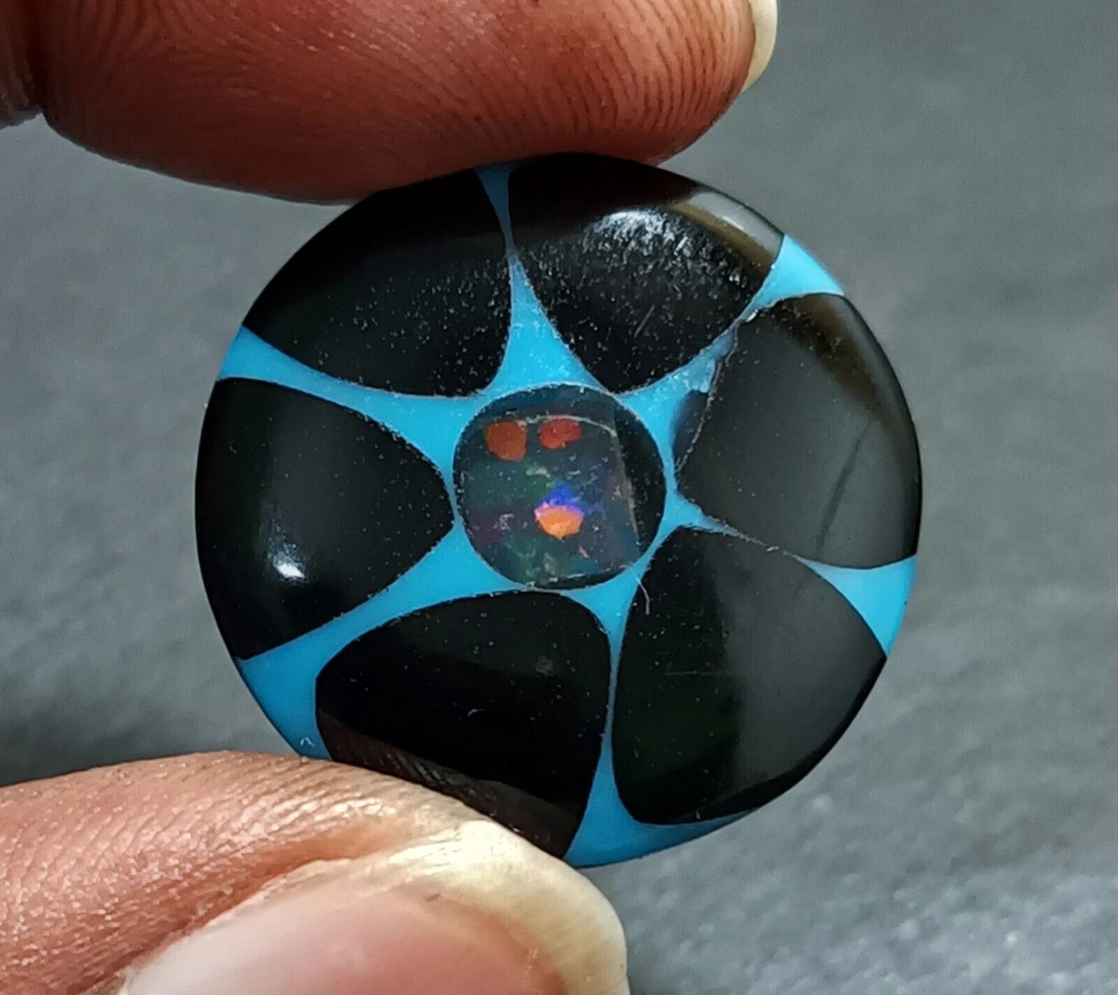 16.50 Ct Black &Blue Onyx Trapiche Fire Opal Inside Round Cut Loose Gemstone