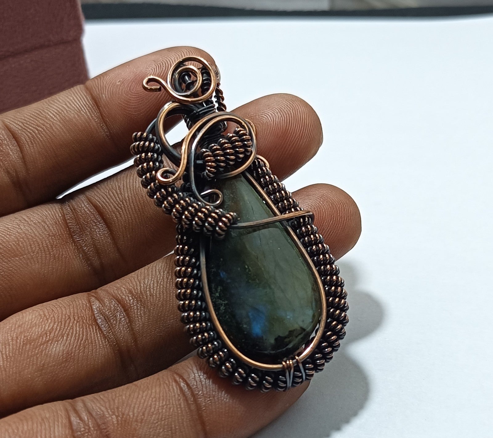 106.15 Ct Labradorite Wire Wrapped Handmade Copper Jewelry Pendant