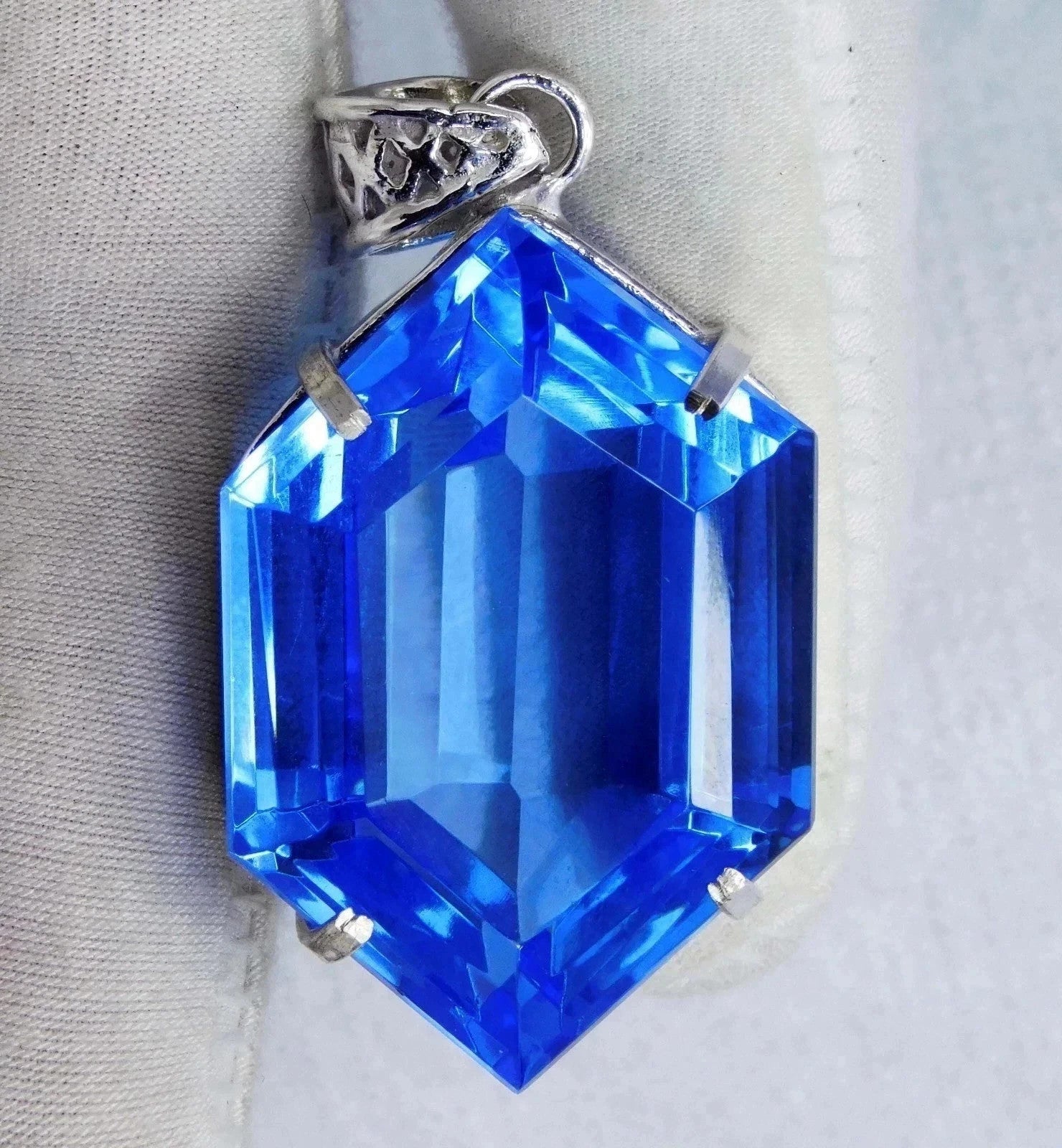 50 Ct+ Natural Blue Fancy Topaz 925 Solid Sterling Silver Pendant