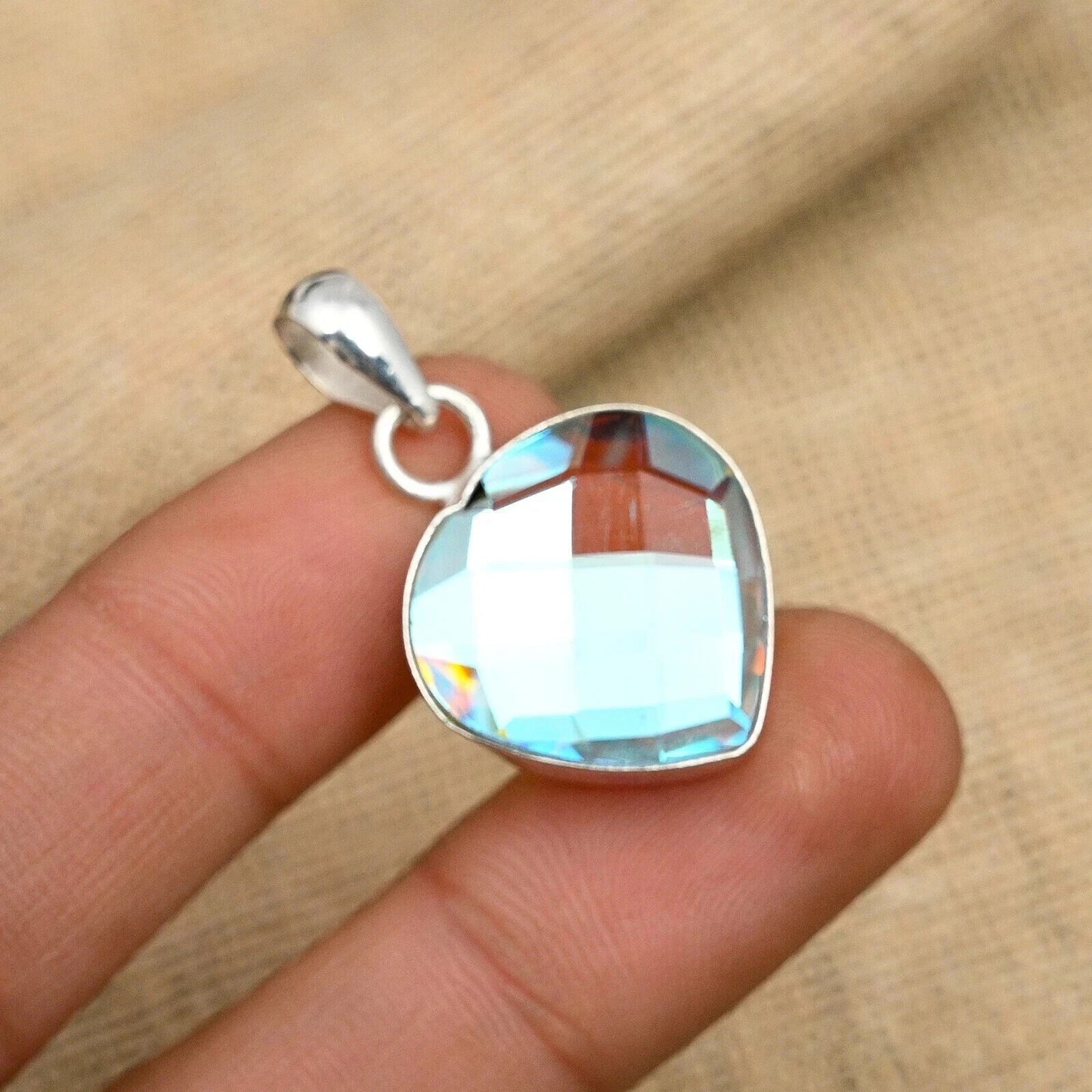 Natural Rainbow Pear Mystic Topaz 40 Ct+ Solid Silver Rainbow Pendant Gemstone